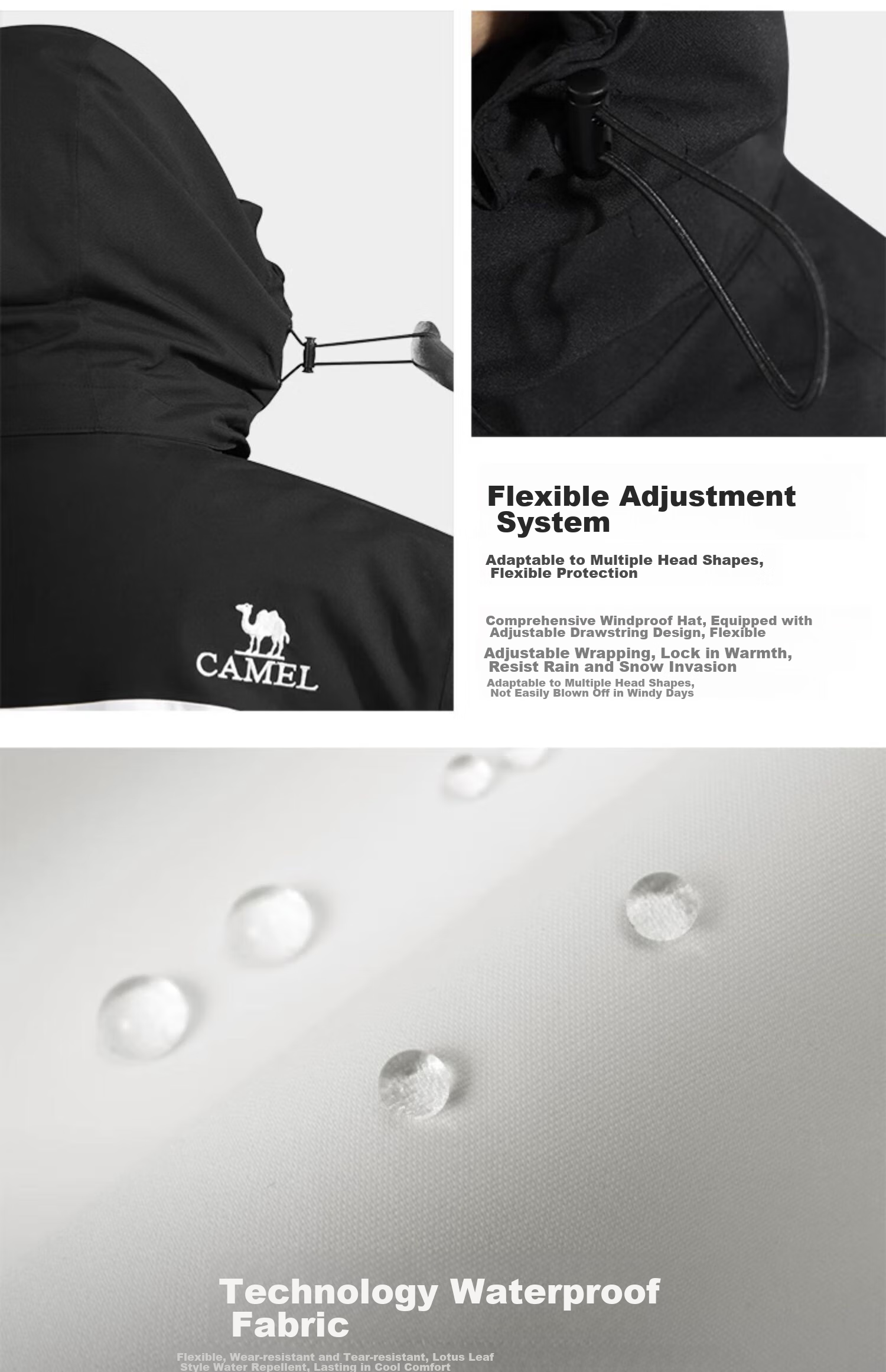 CAMEL 3-in-1 Unisex Waterproof Mountaineering Jacket Rainstorm Level A33CA31150 41
