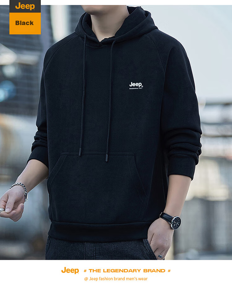 JEEP Hoodie for Men, Spring And Autumn Season, Loose-Fitting Long-Sleeve T-Shirt, Trendy Heavyweight Clothing for Men, Black, XL 17