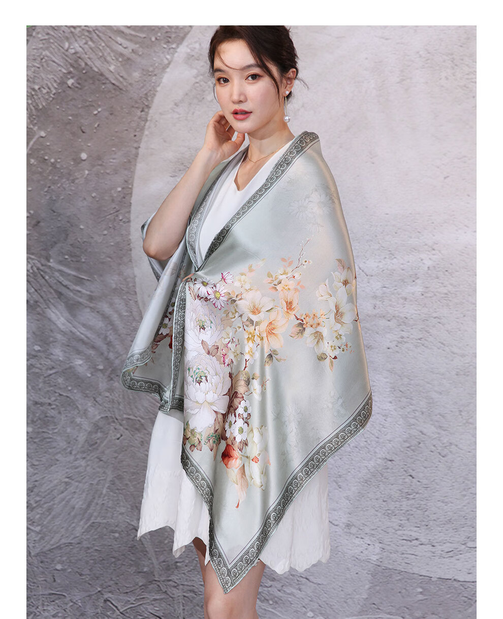 Hangsilu Silk Scarf for Women, Chinese Style Long Scarf, Mulberry Silk Shawl, Birthday Gift, Mid-Autumn Festival Gift for Mom And Teachers 8