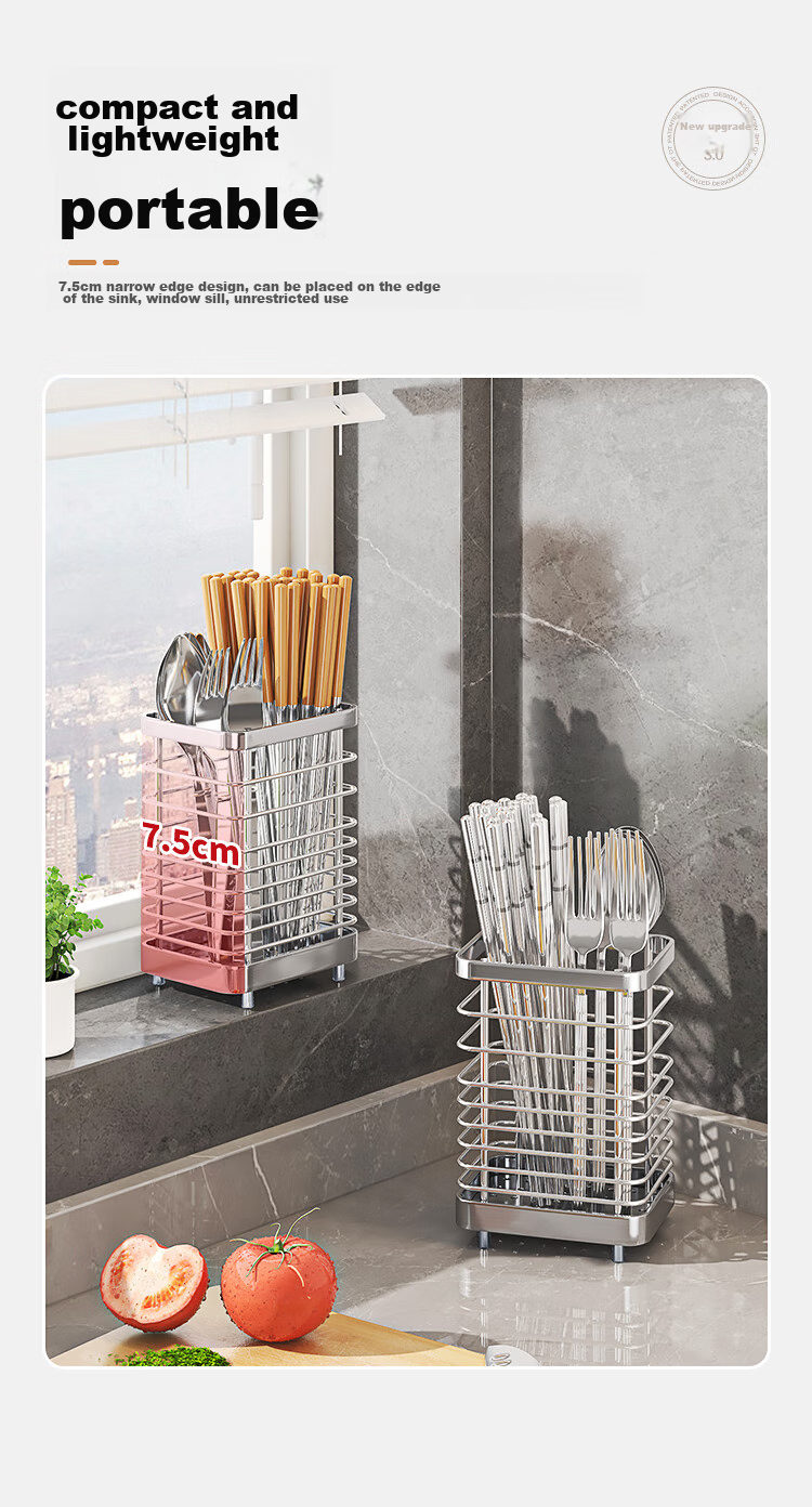 MAXCOOK Chopstick Holder, 304 Stainless Steel Utensil Organizer with Chopsticks And Spoon Storage, Anti-Mold Draining Rack, MCZW9745 6