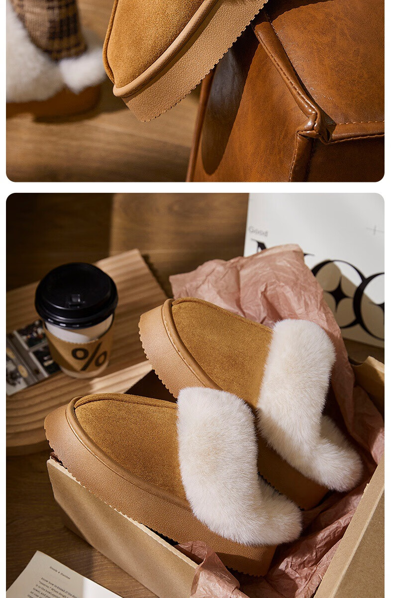 GUOLUOFEI Leather And Fur Integrated Thick Cotton Slippers for Men And Women, Home And Outdoor Wear, Furry Fleece-Lined Warm Couple Style, Gray, Size 42-43 17