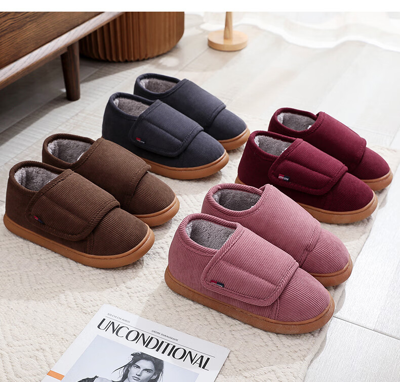 GUOLUOFEI Velcro Slip-On Cotton Shoes for Men And Women, Winter Fleece-Lined Thick Non-Slip Warm Shoes for Mothers And Elderly 13