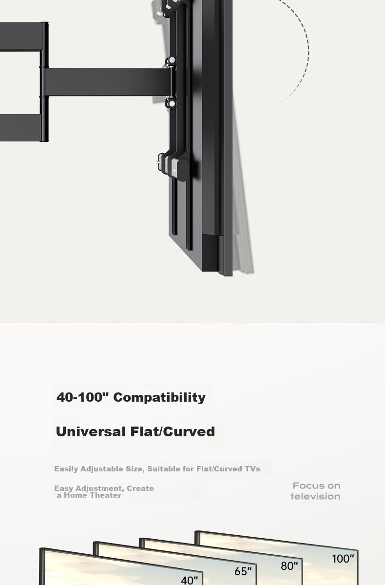Junao Universal TV Extendable Mount, 40-100 Inch Rotating Bracket, Built-In TV Stand, Large Screen Wall-Mounted Universal Bracket for Multiple Brands of TVs, 75/85/98 15