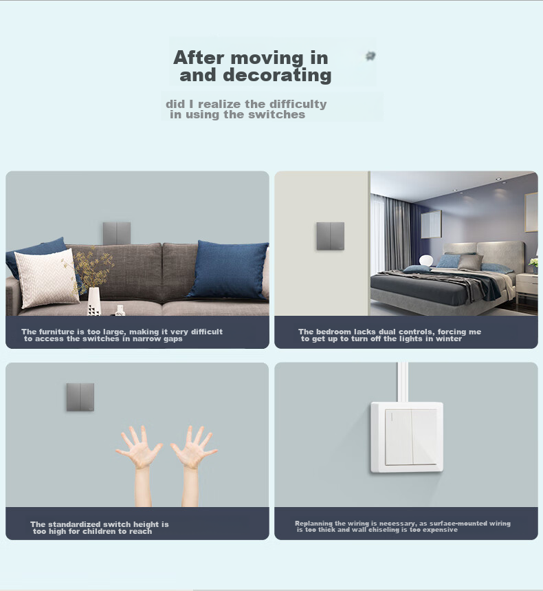 DELIXI Wireless Remote Control Switch, No Wiring Or Network Required, Light Smart Switch, Two-Way Double Control Set, Space Gray 4