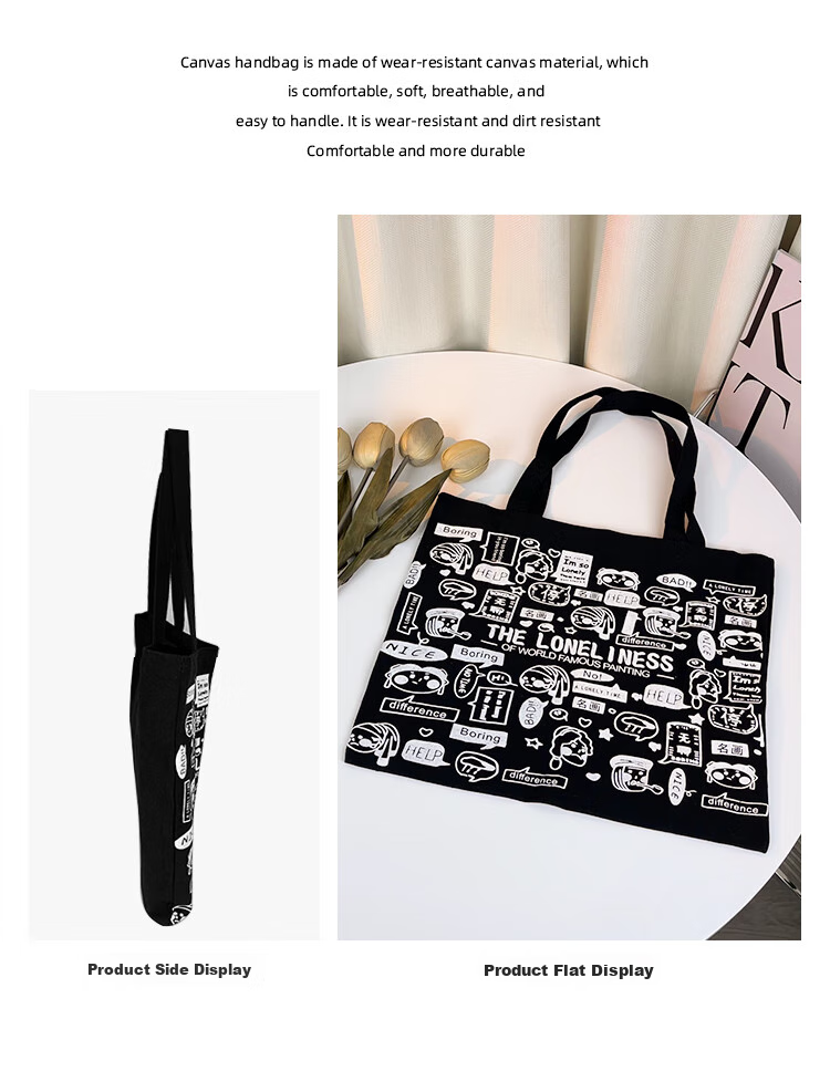 Right Away Canvas Bag, Women's Handbag, Shopping Tote Bag, Eco-Friendly Bag, Large Capacity, for Female Students, Big Size Fabric Bag 6