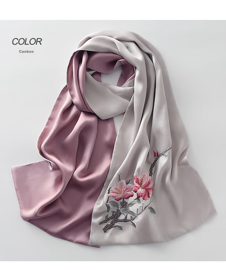 Shanghaigushi Silk Scarf for Women, Double-Layer Embroidery, 100% Mulberry Silk, Gift Box for Mom on Mid-Autumn Festival, Birthday Present, Purple And White 8