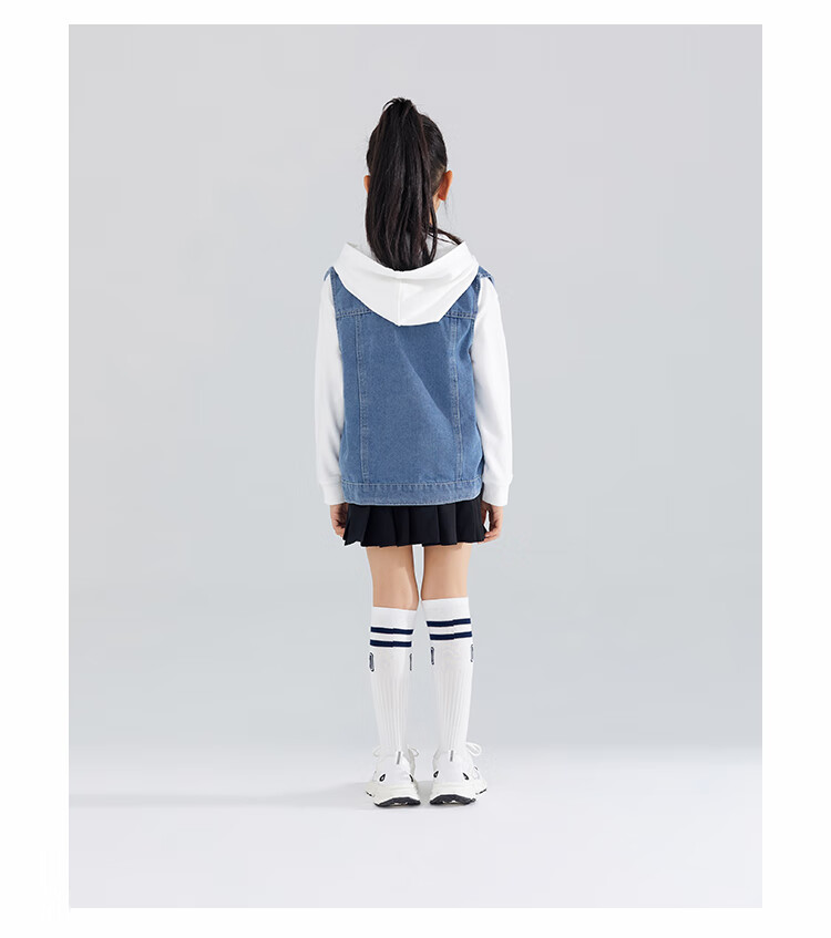 QQ DUCK Children's Denim Jacket Girls Casual Vest Sleeveless Top Versatile Waistcoat Blue; 140 11