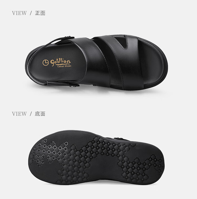 Goldlion Sandals for Men, Breathable Beach Shoes, Casual Outdoor Leather Shoes, 542810036AQF-Black Size 41 7