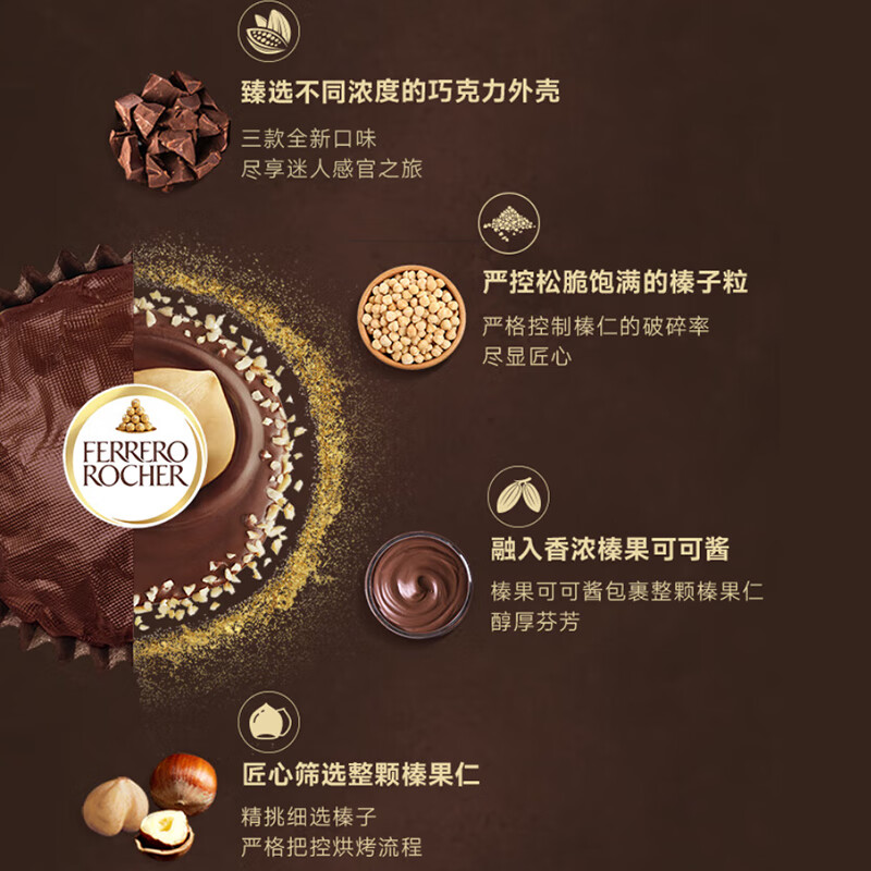 费列罗 黑巧克力礼盒 15粒187.5g 纯可可脂 零食 糖果 生日礼物 伴手礼