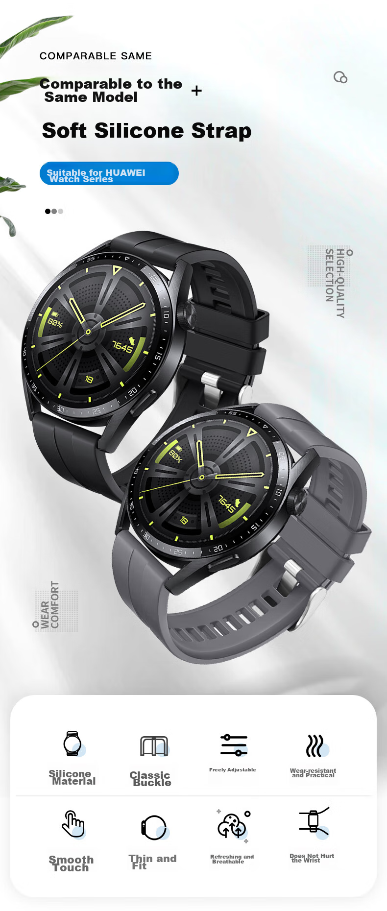 Weiqiantu [Sports Silicone] Suitable for Huawei GT7/GT6/GT5/Pro Watch Band, Compatible with Watch6/5/watch4pro/3pro Watch Band, Buds2/GT4 Master 2 for Me 1