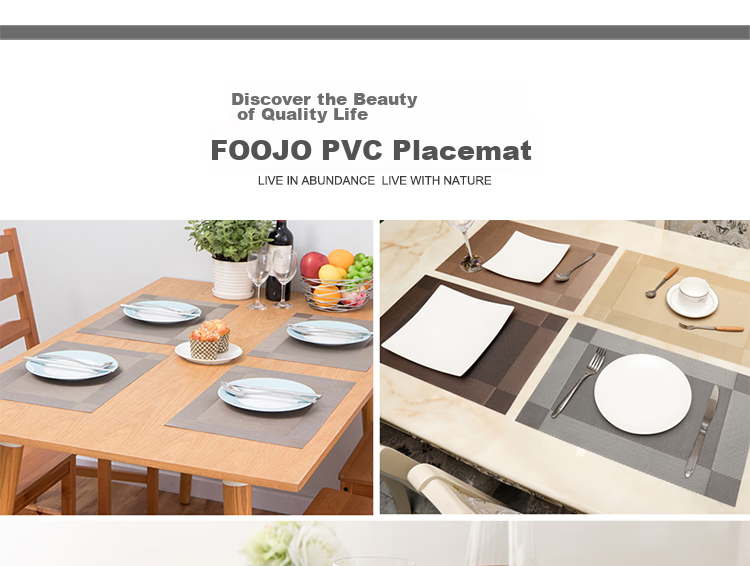 FOOJO Placemats, Wooden Dining Table Mats for Western Cuisine, Home Use Heat-Resistant Waterproof Oil-Proof Scald-Proof Table Mats, Simple Striped Design, 2 Pieces 1