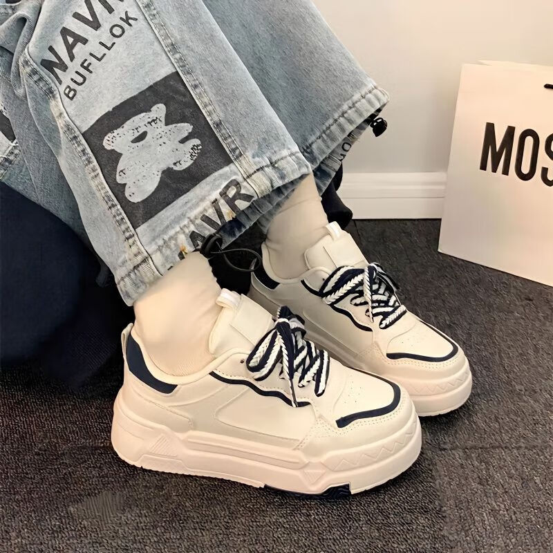Huili Women's Shoes, White Sneakers for Women, Original Butterfly Casual Skateboard Shoes, Versatile Women's Footwear, 2278 Beige/navy Blue, Size 35