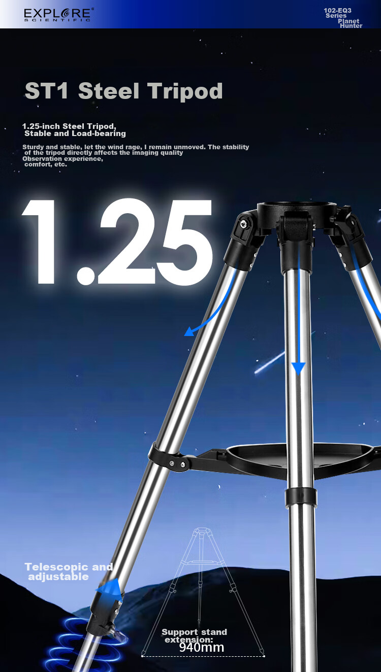 EXPLORE SCIENTIFIC Astronomical Telescope for Deep Space Stargazing, High Definition, High Magnification 10000x, Space Student Telescope 102eq 14