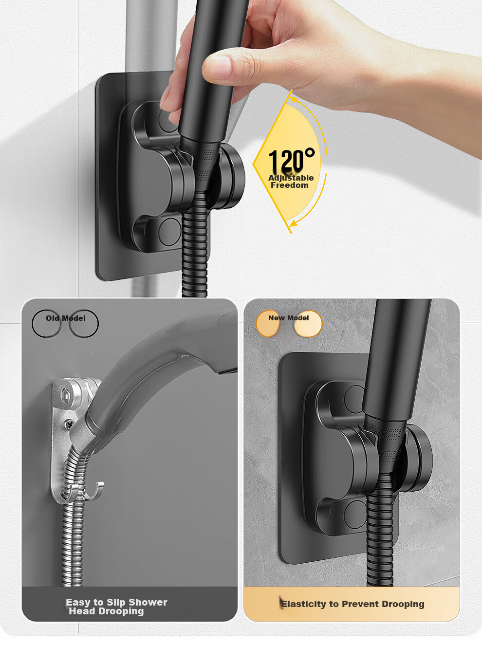 Muvi Shower Head Holder, No Drilling Required, Shower Hose Base, Bathroom Wall-Mounted Handheld Shower Head Bracket 6