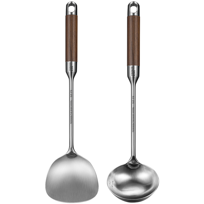 COOKER KING 316 Stainless Steel Spatula And Ladle Set, 2 Pieces, Cooking Spatula, Soup Ladle with Rosewood Handles, Non-Coated Pot Utensil Set