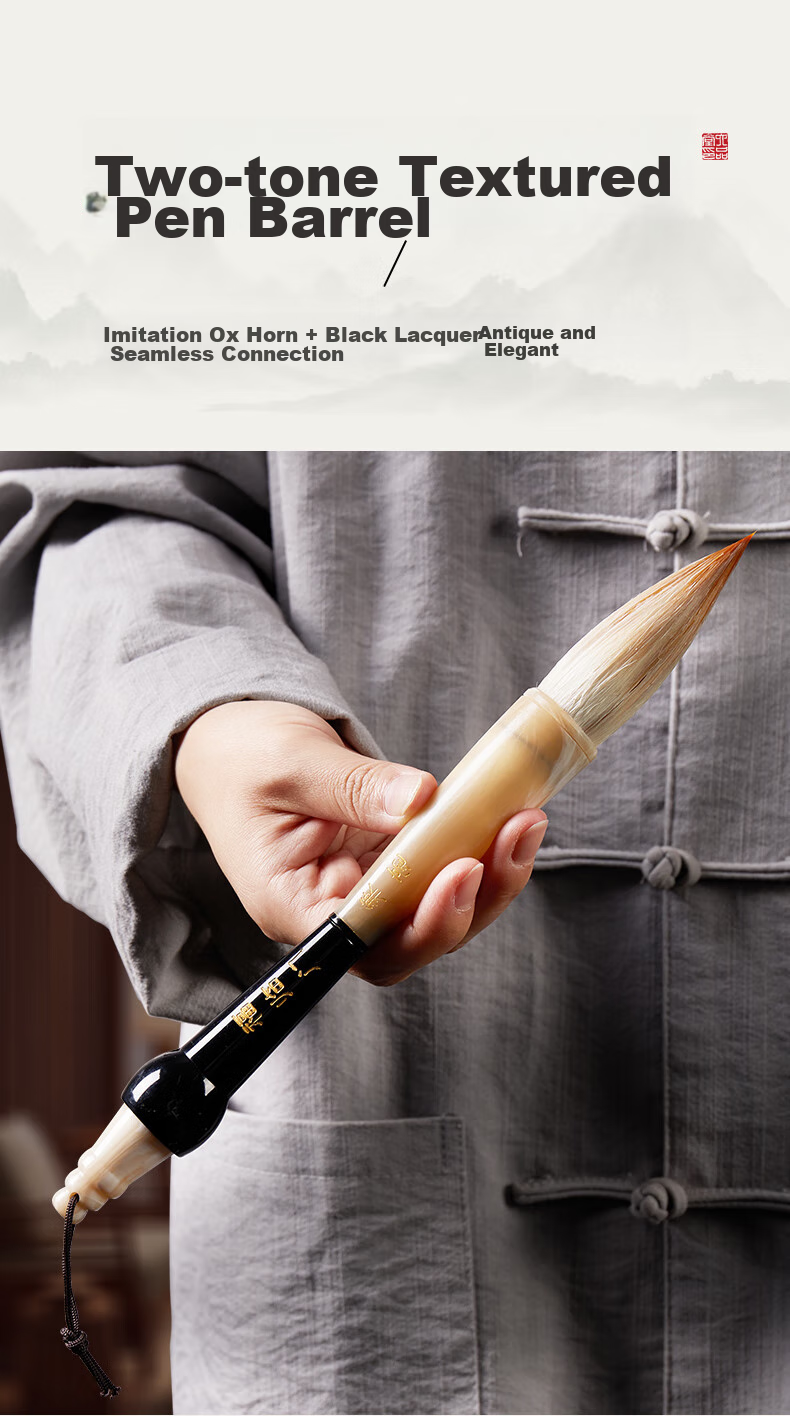 Liupinshuyuan Fulinmen Large Brush Pen, Wolf Hair Calligraphy Brush for Writing Spring Festival Couplets, Square Brush for Writing "Fu" Character, Large Size for Beginners And Adults, Professional-Grade Calligraphy And Chinese Painting Creation Brush 9