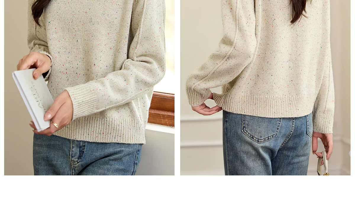 PinCai Women's Knitted Sweater Spring Autumn High-Quality Speckled Pullover Knitwear Base Layer P144Z9029 21