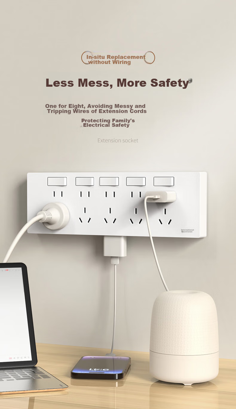 FDD Concealed Expandable Socket, 86-Type Converter, Extended Socket Panel, One Switch with Five Holes, One-To Converter, [White-35 Holes] Left Expansion + Independent Switch 4