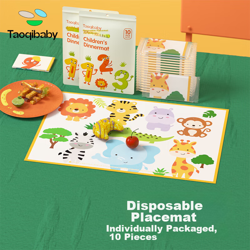 Одноразовые детские тарелки Taoqibaby, портативные столовые приборы для детей, водонепроницаемые и гигиеничные покрытия для стола, 20 штук
