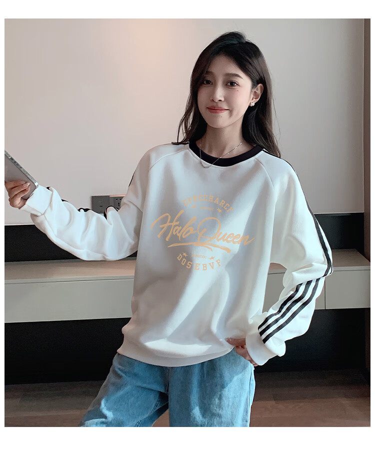 Halo Queen Women's Sweatshirt, Spring And Autumn, Round Neck, Loose Fit, Fashionable Printed Pullover Top H13KW1300 12