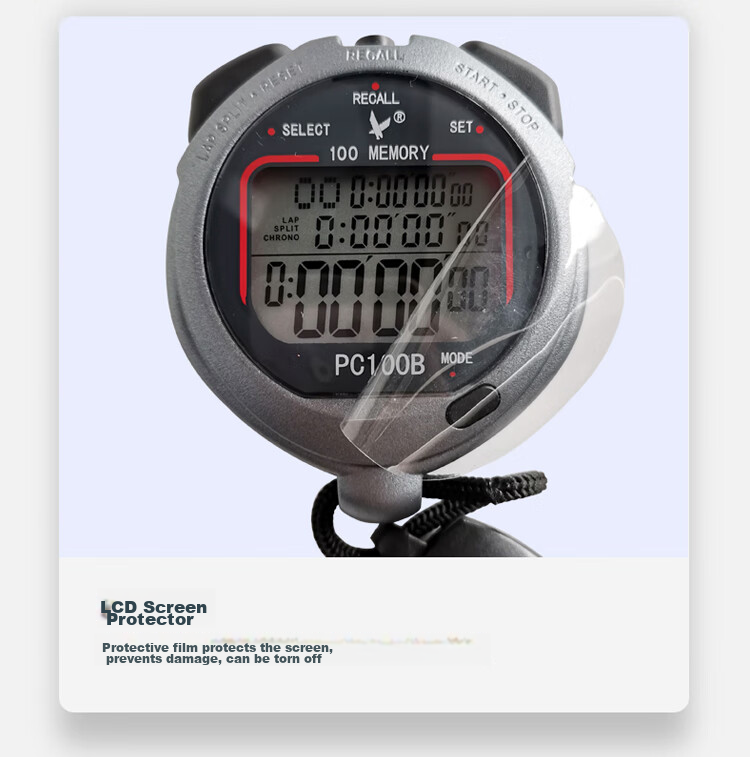 Tianfu Outdoor Stopwatch, Countdown Multifunctional Timer, Professional Competition Sports Memory Stopwatch, Three-Row 60-Lap PC960 10