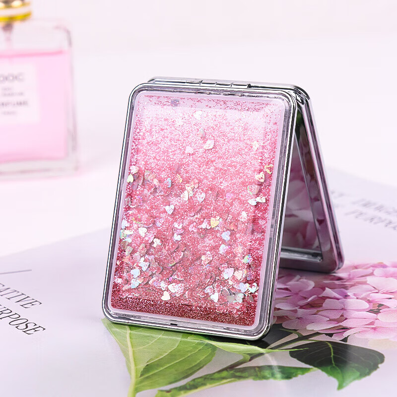 TaTanice Portable Makeup Mirror, Sand-Like Mirror Cover, Double-Sided Mirror, Foldable Small Mirror, Gift for Girlfriend, Birthday Present, Children's Beauty Dressing Mirror
