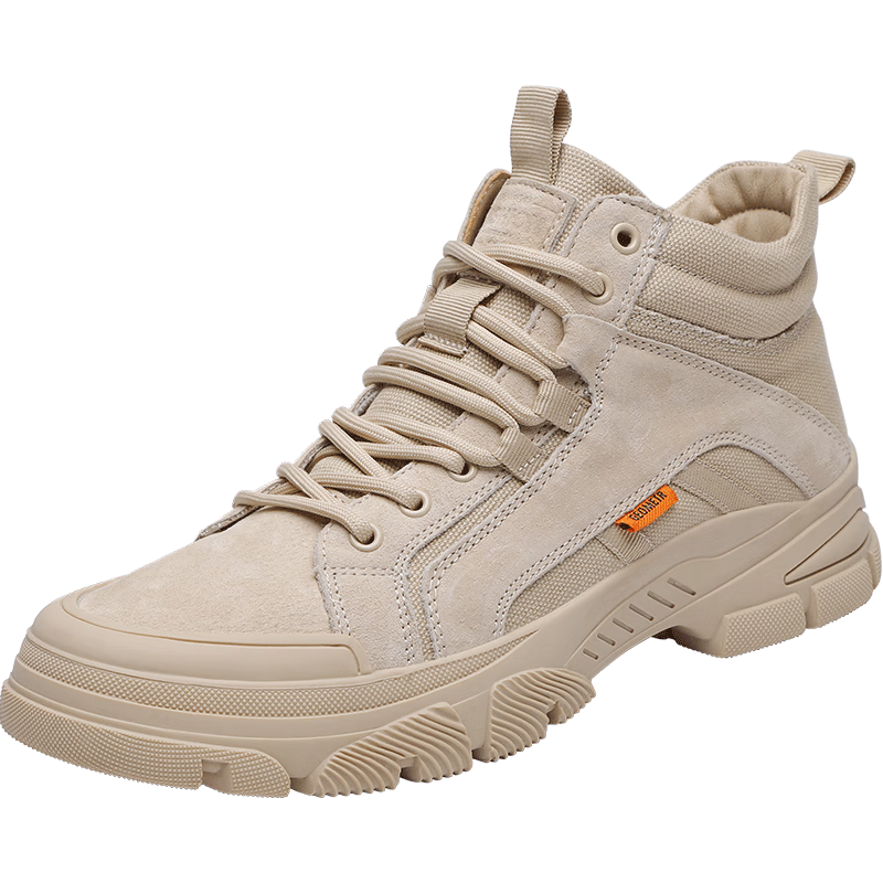 CALIFBULL Men's Shoes, Spring And Autumn Trendy Retro Martin Boots, Work Boots, Men's Breathable Outdoor Combat Boots, Apricot Color, Size 40