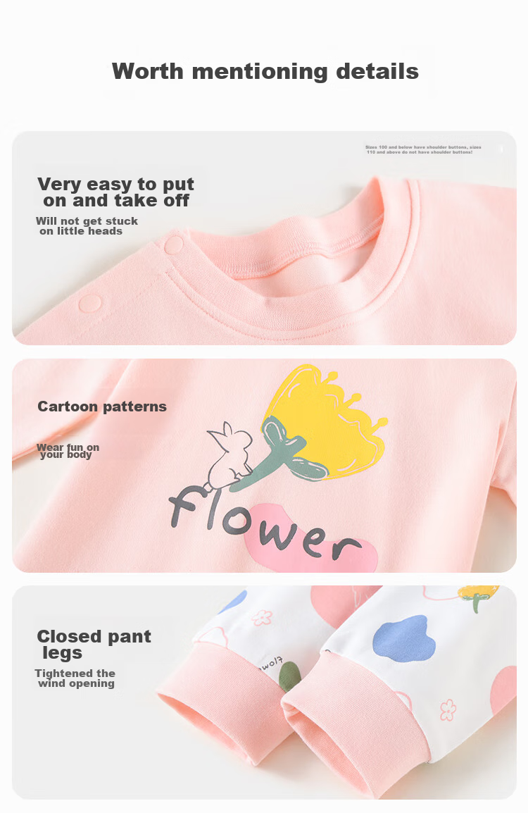 YUZHAOLIN Children's Autumn Underwear Set, Boys And Girls Inner Wear, Pure Cotton Baby Pajamas, Clothes for Young And Older Children, Sweet Pink 7