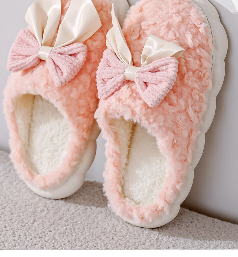 Huameijianbu Butterfly Bow Women's Cute Warm Thick-Soled Home And Outdoor Cotton Slippers HM298 White Size 40-41 7