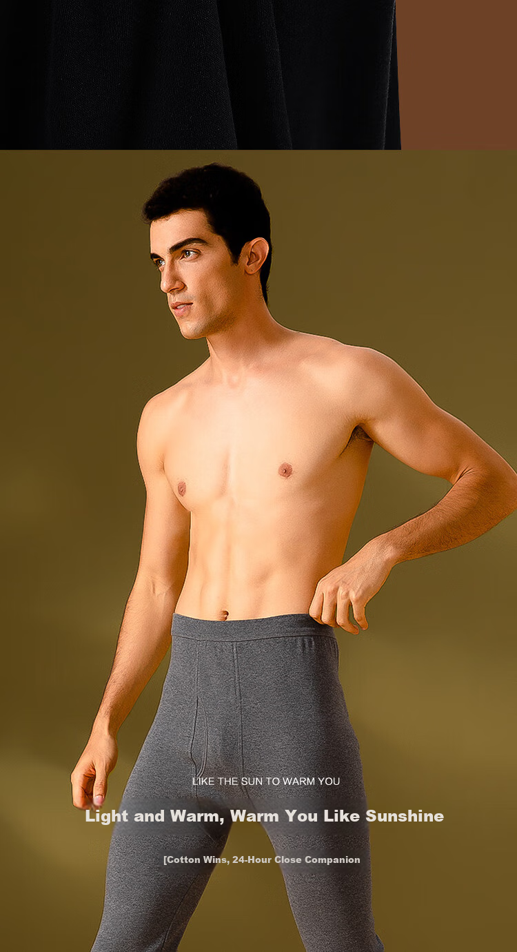 Hodo Men's Pure Cotton Thermal Underwear, 2-Pack Elastic Base Layer Long Johns, Warm Pants, Gray + Black 5