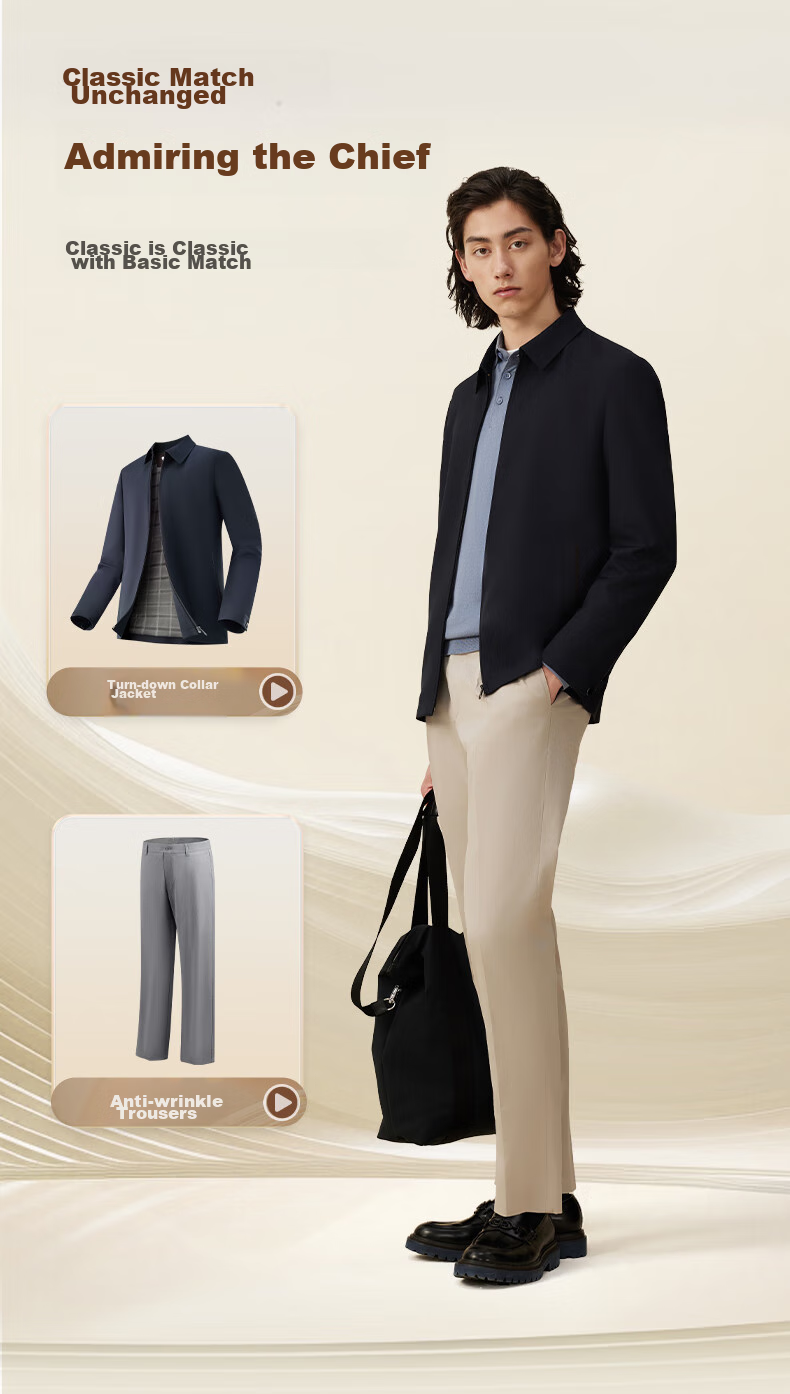 Hodo Jacket for Men, Turn-Down Collar, Comfortable Solid Color, Short Administrative Style, Cadre Style Office Style Coat for Men, B5 Navy Blue, Size 170 7