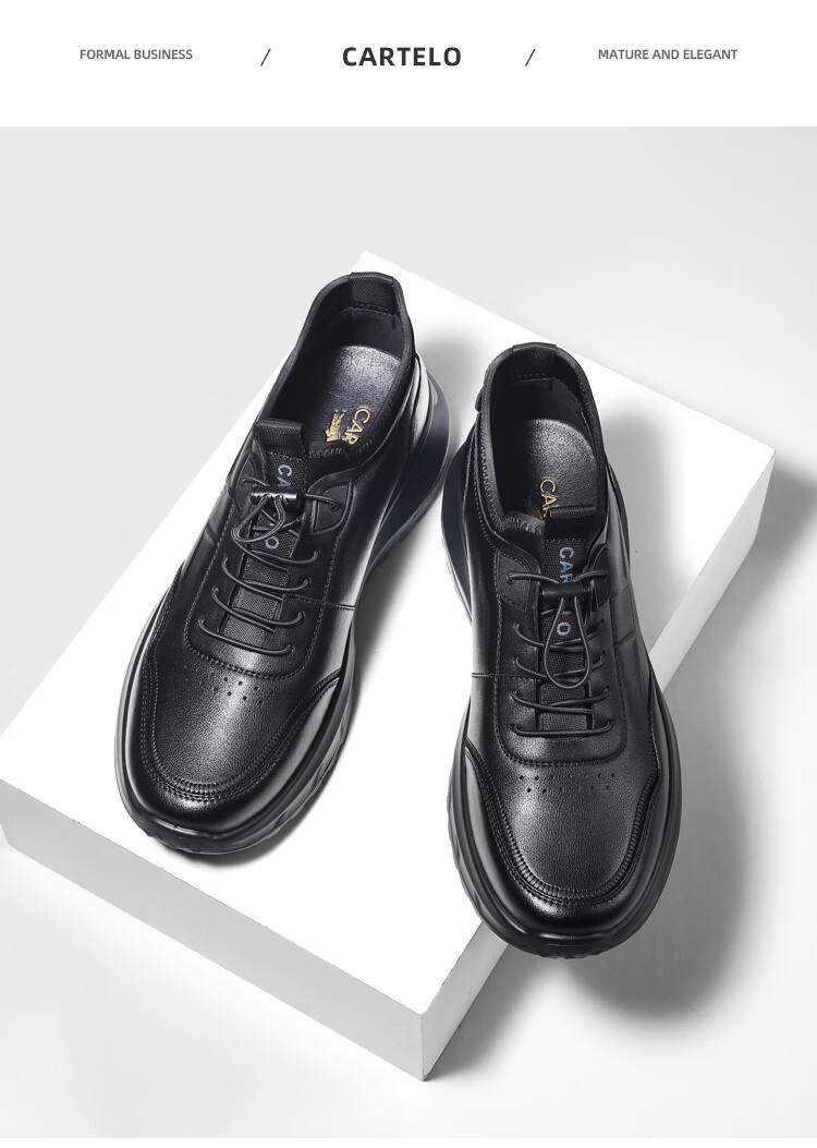 CARTELO Genuine Leather Men's Shoes, Business Casual Sports New Style for Autumn And Winter, Soft Thick-Soled Versatile Commuter Work High-End Black 64