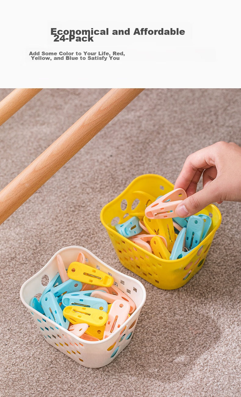 CHAHUA Clothes Hangers, Drying Clips, Clothespins, Bed Sheet Windproof Clips, Large Clips, Sock Clips, Quilt Clips, 24 Pieces 4