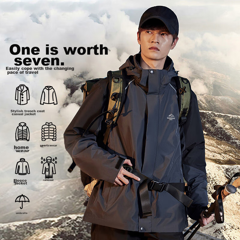 Huili Men's Outdoor Three-In Jacket, Fleece Inner Layer, Windproof And Warm, Detachable Hiking And Mountaineering Coat for Me 6