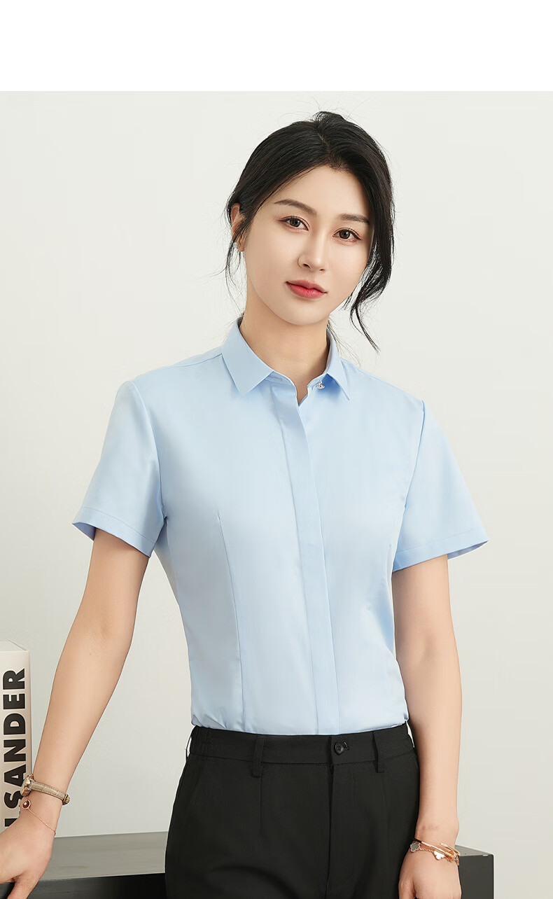 ROMON Cotton Short-Sleeve Shirt for Women, Business Casual Professional Formal Wear, Slim Fit Work Uniform Commuter White Blouse Women's Clothing 12