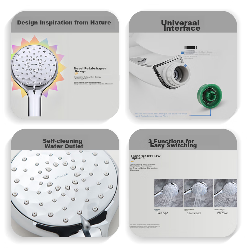 KOHLER Chenyu [Three Functions] Streamlined Handheld Shower Head with Single Spray R72421T-CP Silver