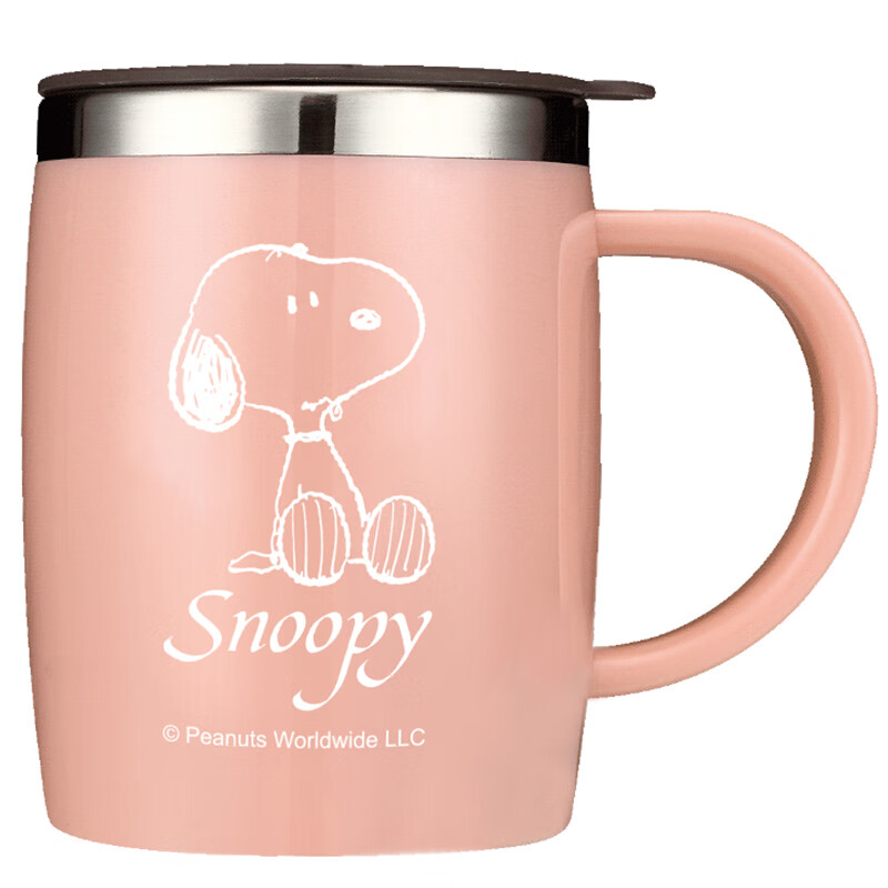 SNOOPY Stainless Steel Insulated Office Mug with Handle 420ML Cute Couple Cup DP-5002R Pink