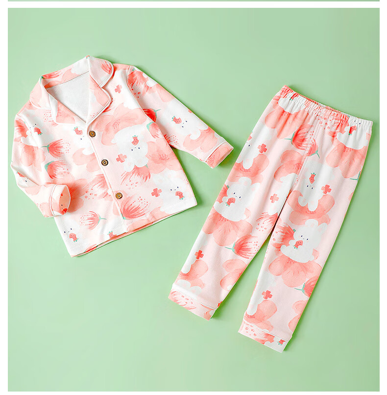 YISHUANGER Children's Homewear Set Girls Pajamas Air Conditioning Clothes Summer Thin Baby Boys Blooming Flower 120 13