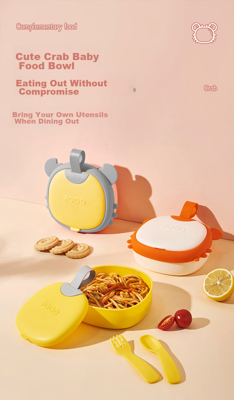 HOY BELL Baby Dining Plate with Suction Cup, Silicone Children's Cutlery, Learning to Eat Divided Feeding Bowl, Green Fork And Spoon 3-Piece Set 1