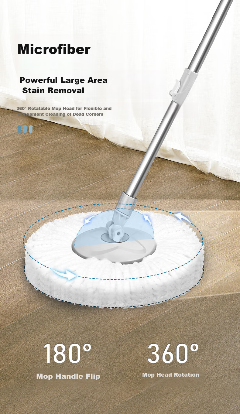 BEKAHIQ Rotating Mop with 4 Cleaning Cloths, Hands-Free Washing, 2026 Floor Mop Bucket, Lazy Spin-Dry Floor Mop for Home Use 5