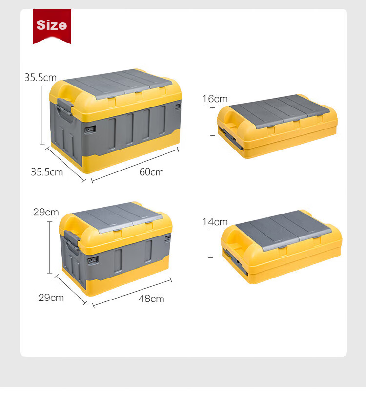YUECAR Trunk Storage Box, Car Organizer Container, Foldable Car Storage Box with Double Lids, 40L Gray And Yellow 10
