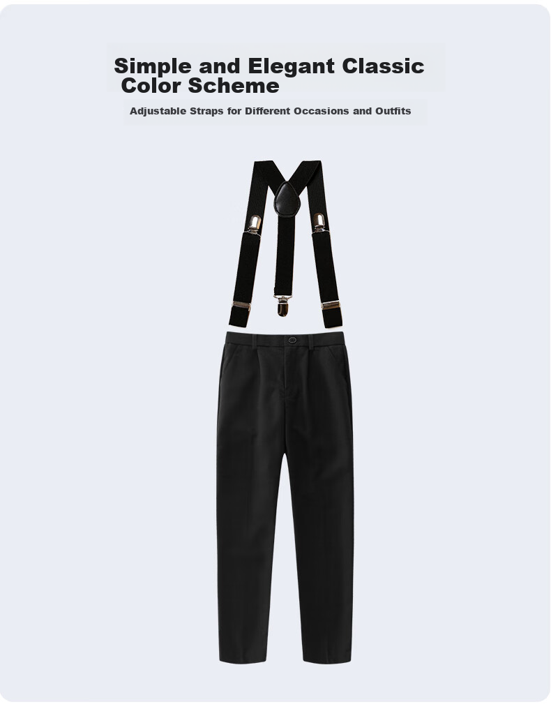 Yinuofang Children's June 1st Performance Costume, Boys' School Uniform, Class Outfit, Formal Wear, Suspender Pants Set, Short-Sleeve Long Pants, Size 120 8