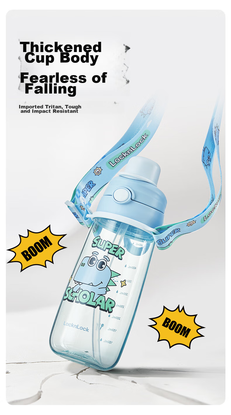 LOCK&LOCK Children's Water Bottle for Ages 6-12, Summer Straw Cup, School-Specific Drinking Cup for Elementary Students, Sports Water Bottle for Boys 5