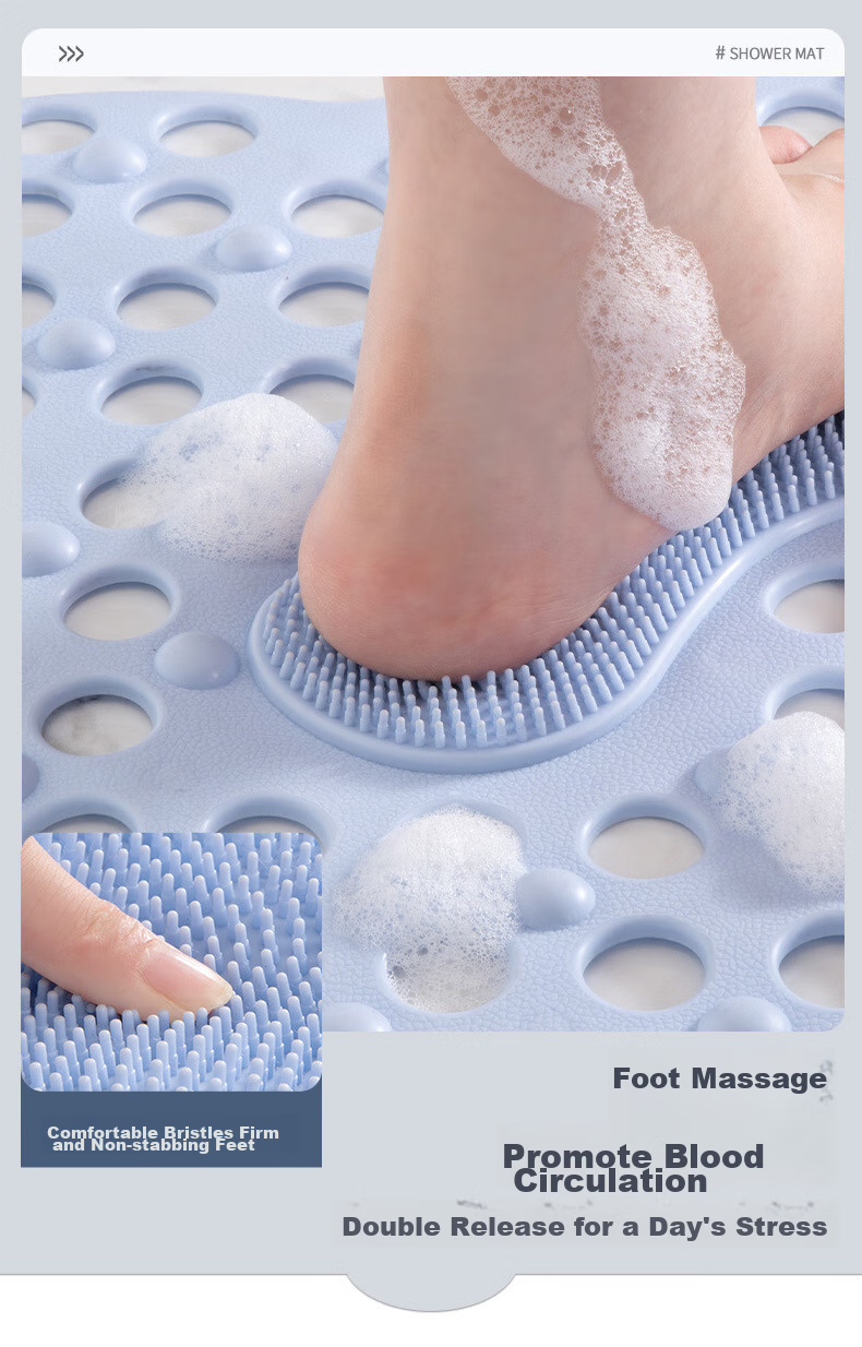 Qiqijia Bathroom Non-Slip Mat, Shower Room Bath Mat, Children's Anti-Fall Foot Pad, Eco-Friendly Suction Cup Massage Floor Mat 4