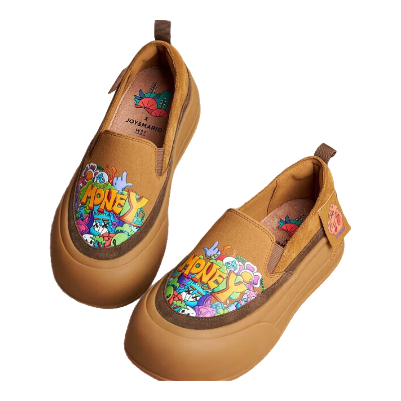 J&M Platform Shoes for Women, Loafers, Autumn Thick-Soled Slip-Ons, Versatile Casual Chunky Shoes, Camel Color, Size 37