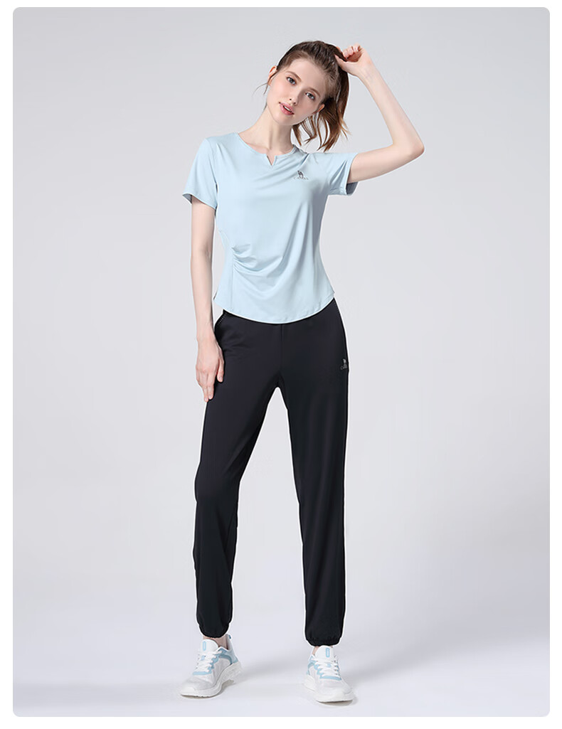 CAMEL Women's Sportswear Set, New Yoga Fitness Pilates Elastic Short-Sleeve Top And Long Pants, Anti-Exposure Two-Piece Athletic Outfit 36