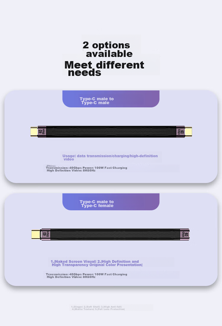 Snowkids USB4.0 Thunderbolt 4 Data Cable, 8K HD Dual-Head TypeC Male to Female, High-Speed 40Gbps, Suitable for Apple 15~17 Series Phones, Hard Drive Enclosures, Computers, Full-Function Cable 3
