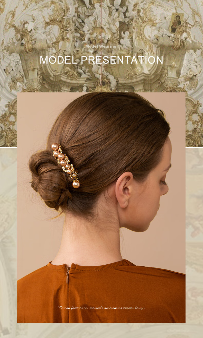 Cercoo Vintage Baroque Pearl Hair Clip, Top Clip for Back of Head, Elegant And Stylish Hairpin, Mid-Autumn Festival Gift 4