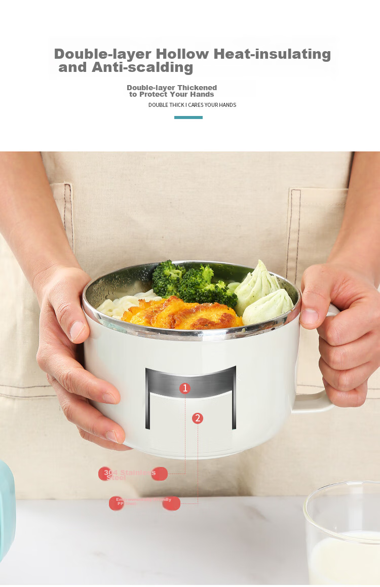 MAXCOOK 304 Stainless Steel Ramen Bowl, Student Lunch Box, Meal Cup, Noodle Cup 1200ML, Avocado Green MCFT0087 5