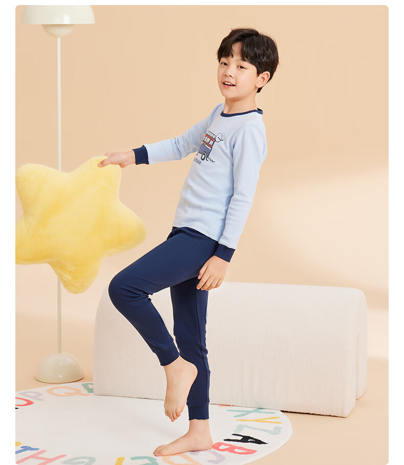Hodo Children's Pure Cotton Underwear Set, Boys And Girls Autumn Thermal Underwear, Low-Collar Cotton Sweater M1249, Flax Gray, Size 110 14